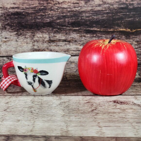 Cow Creamer Christmas Ornament Pioneer Woman Red Gingham Ribbon Mixing Bowl - Picture 2 of 7